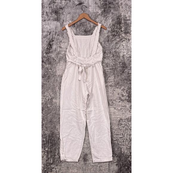 Anthropologie Jumpsuit Small Womens Rue Stiic White Linen Blend Ruffled Tapered - Picture 3 of 9
